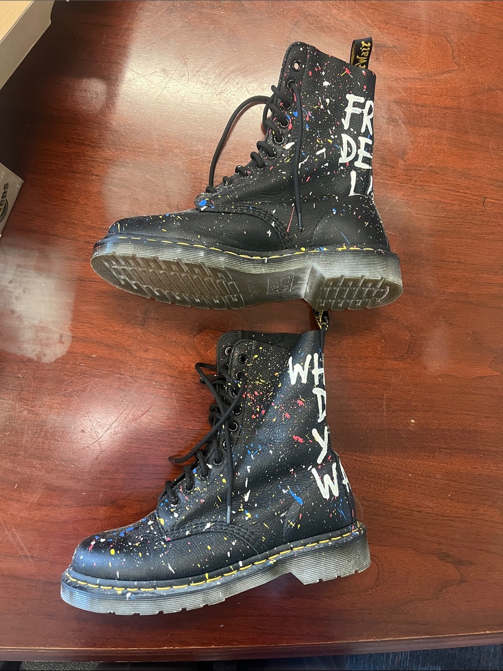 Dr. Martens Black Leather Paint-Splatter Lace-Up Boots - Picture 4 of 8